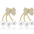 trendy bowknot diamond pearl earrings jewelry for women 2021,14K gold plated copper drop earrings